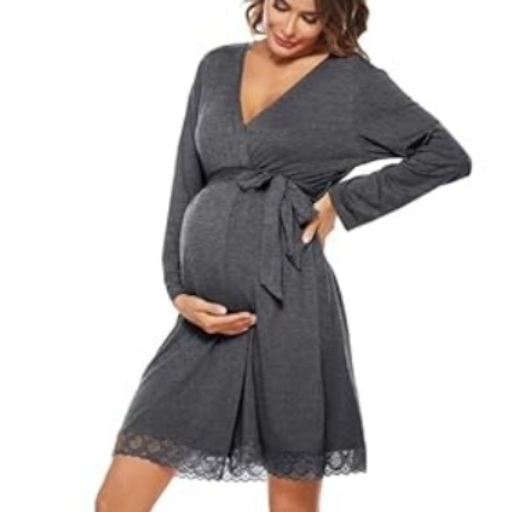 Source Unknown Charcoal Maternity Robe